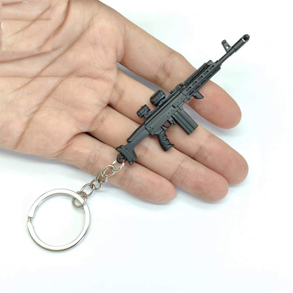 Metal AK308 Mini Gun Model Keychain Backpack Pendant