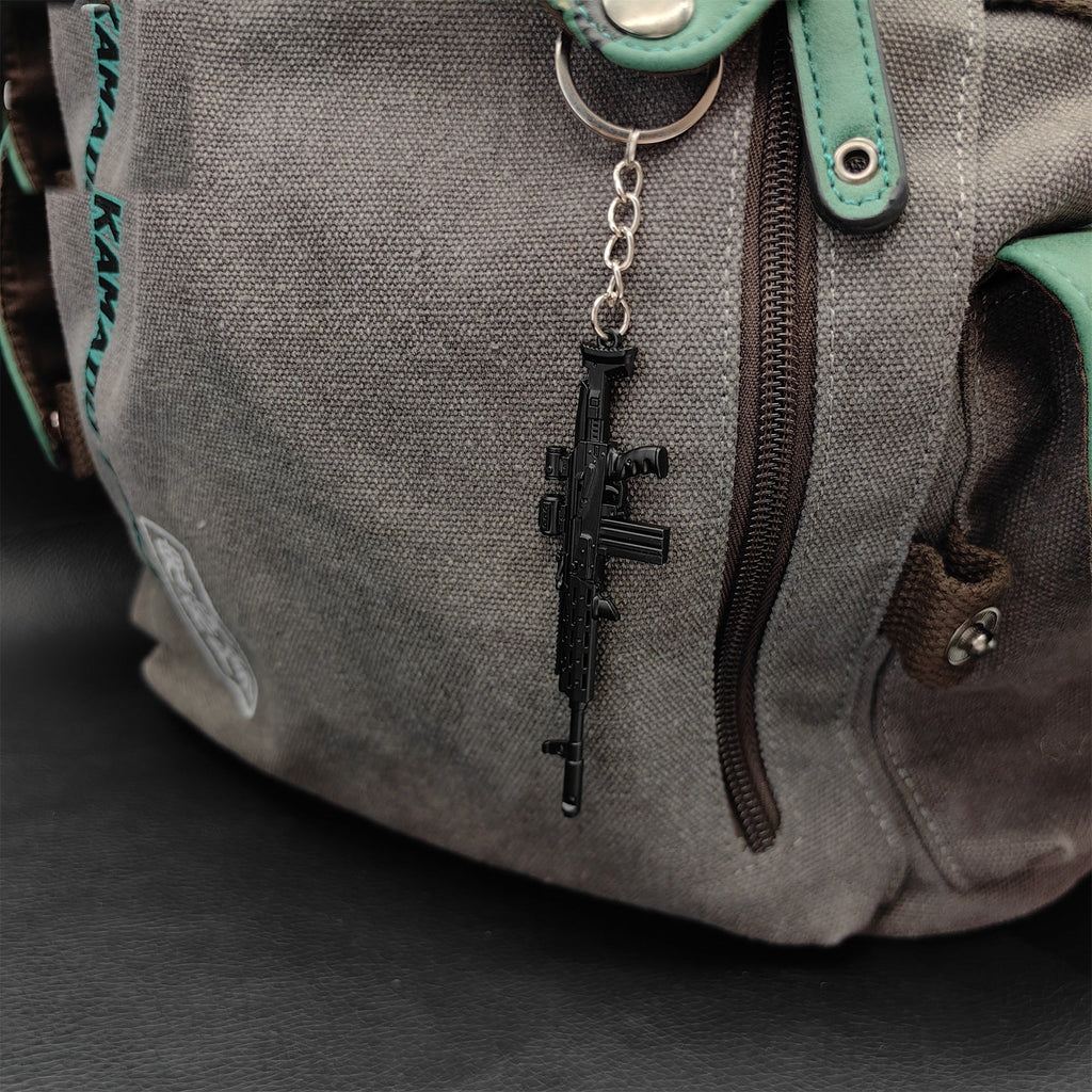 Metal AK308 Mini Gun Model Keychain Backpack Pendant
