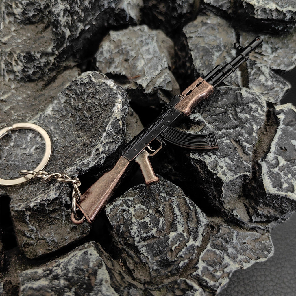 Tiny AK-47 Soviet Assault Rifle Model Metal Keychain