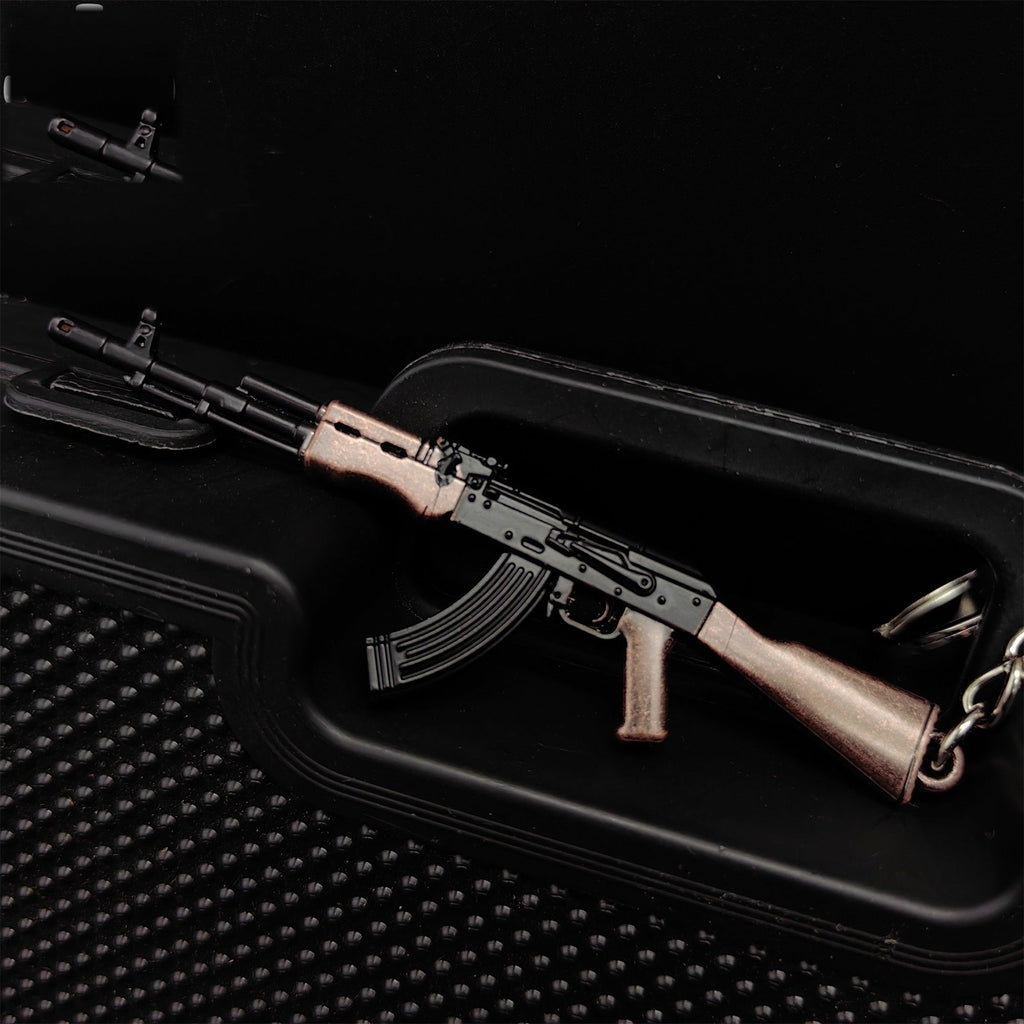 Tiny AK-47 Soviet Assault Rifle Model Metal Keychain