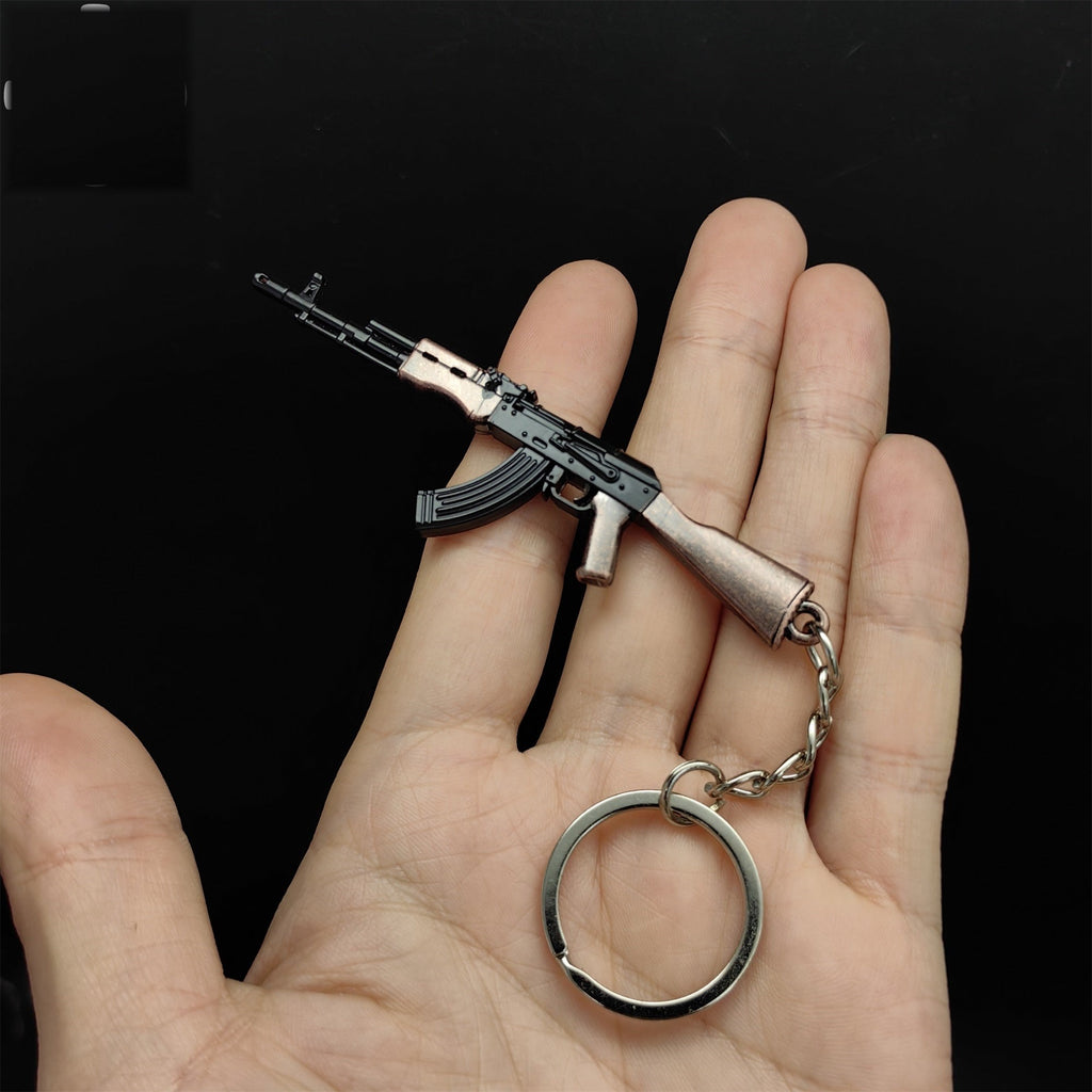 Tiny AK-47 Soviet Assault Rifle Model Metal Keychain