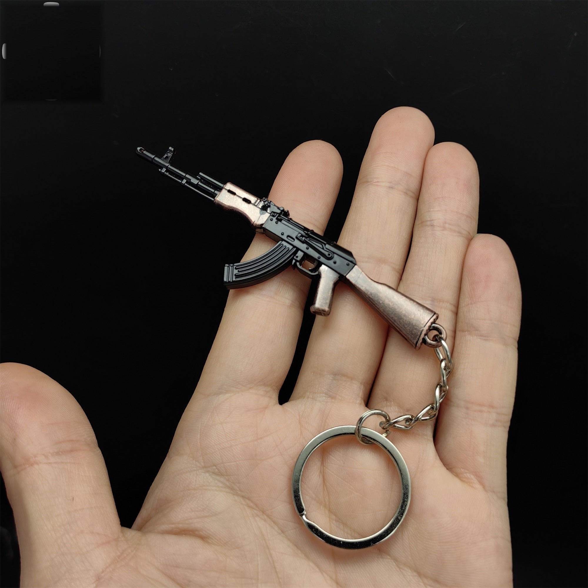 Tiny AK-47 Soviet Assault Rifle Model Metal Keychain