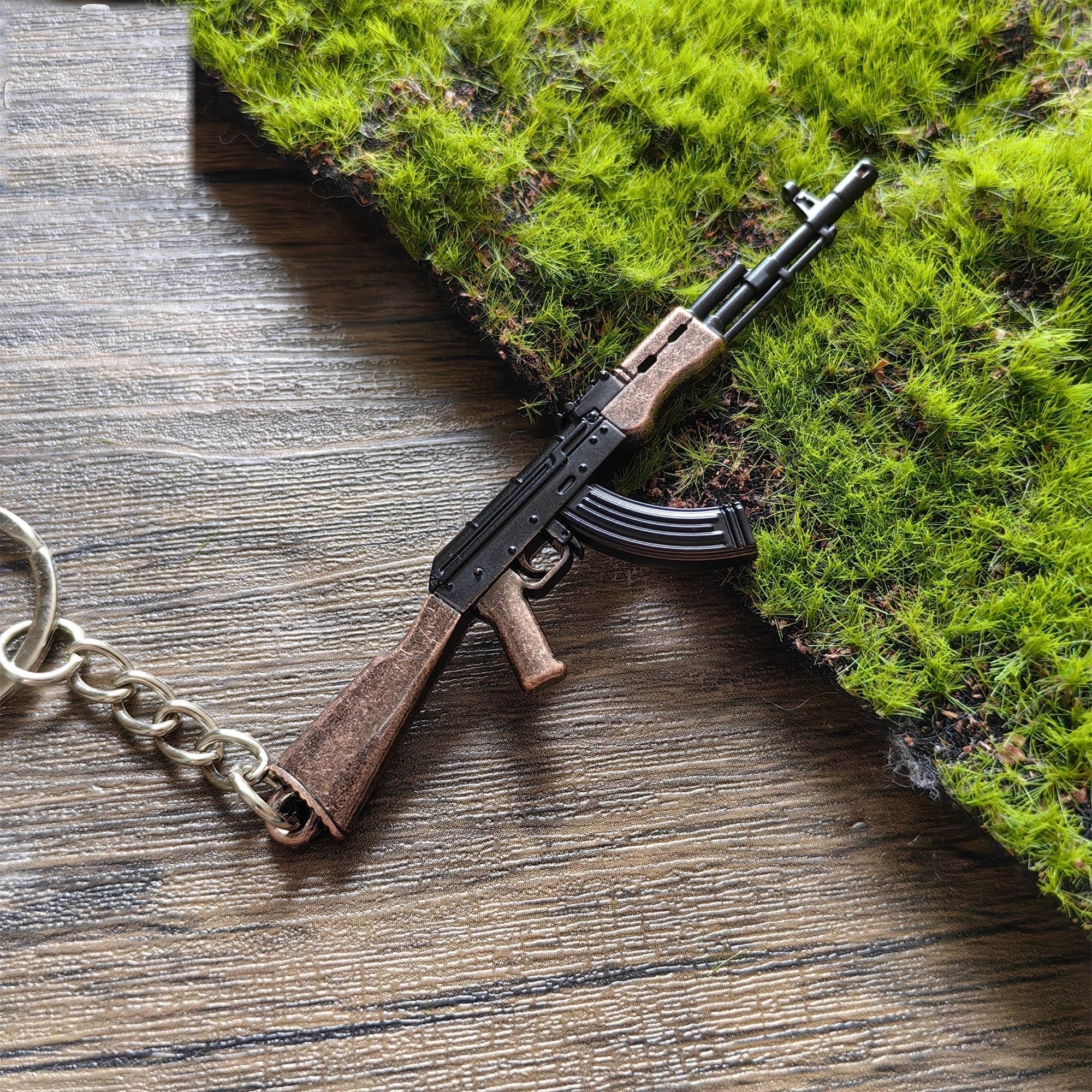 Tiny AK-47 Soviet Assault Rifle Model Metal Keychain