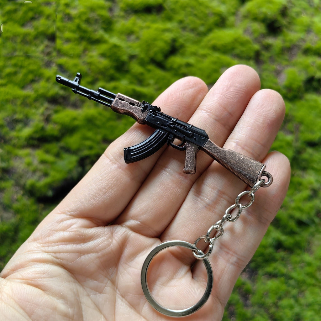 Tiny AK-47 Soviet Assault Rifle Model Metal Keychain