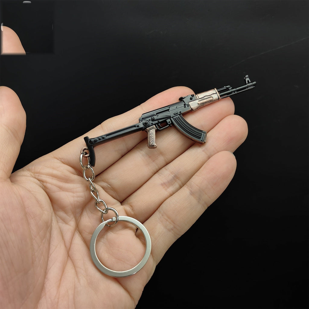 Tiny AKS-47 Assault Rifle Model Metal Keychain