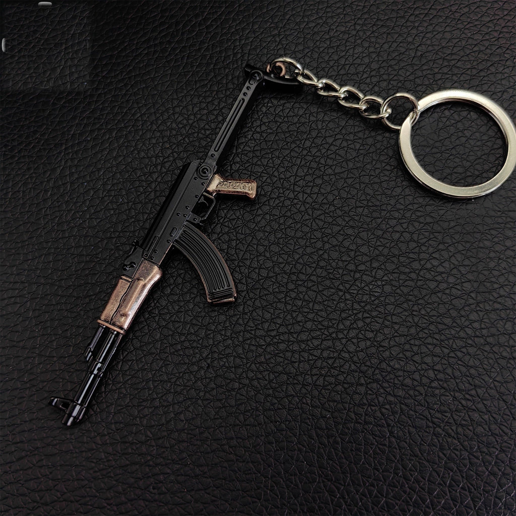 Tiny AKS-47 Assault Rifle Model Metal Keychain