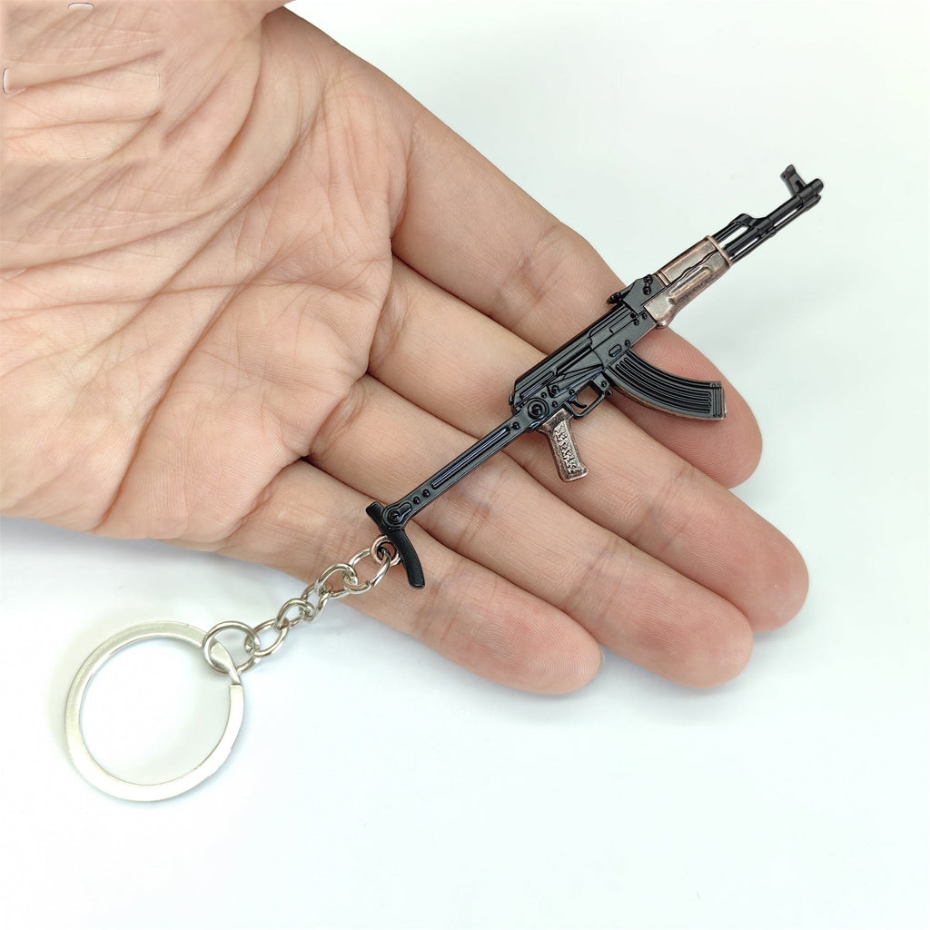 Tiny AKS-47 Assault Rifle Model Metal Keychain
