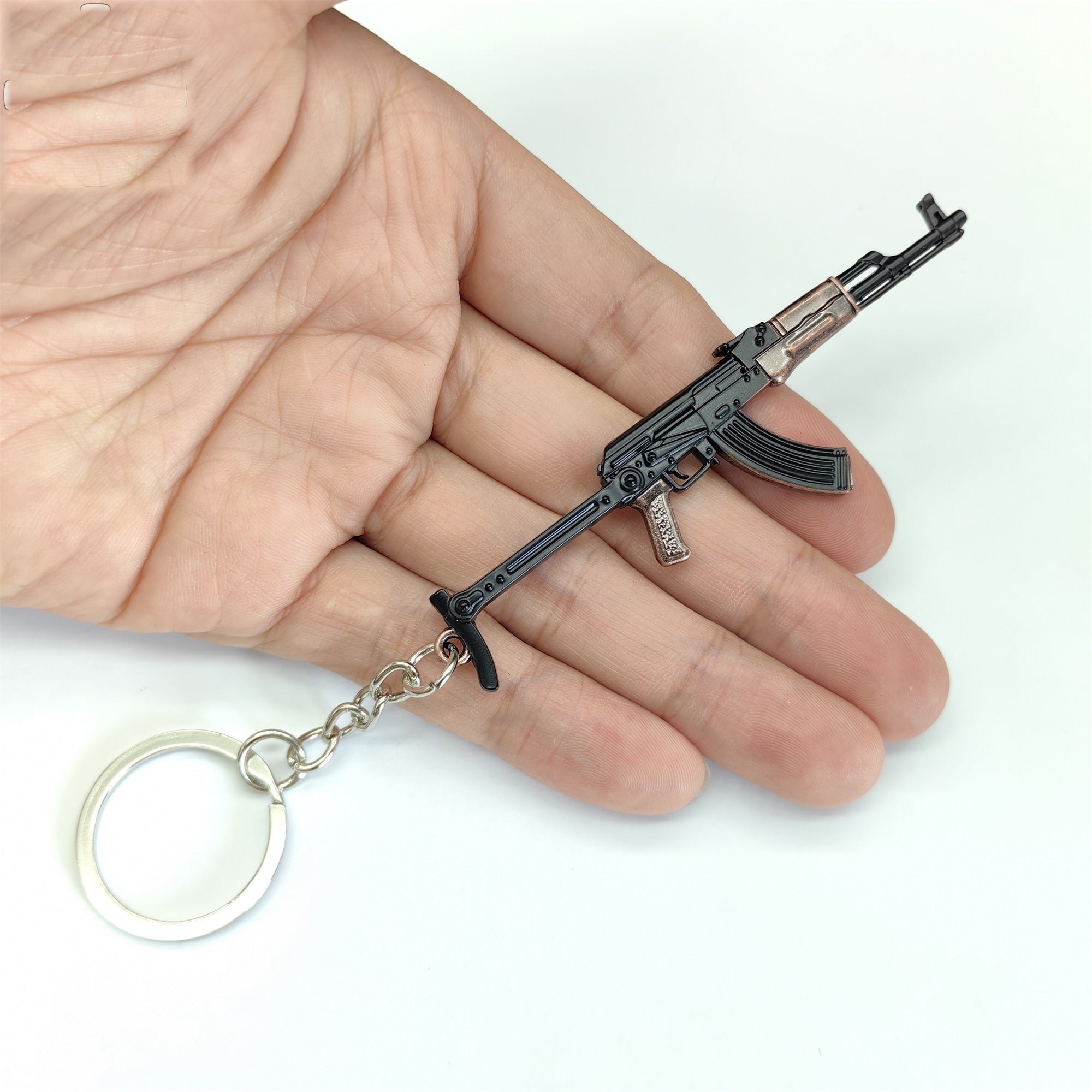 Tiny AKS-47 Assault Rifle Model Metal Keychain
