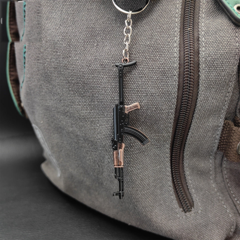 Tiny AKS-47 Assault Rifle Model Metal Keychain