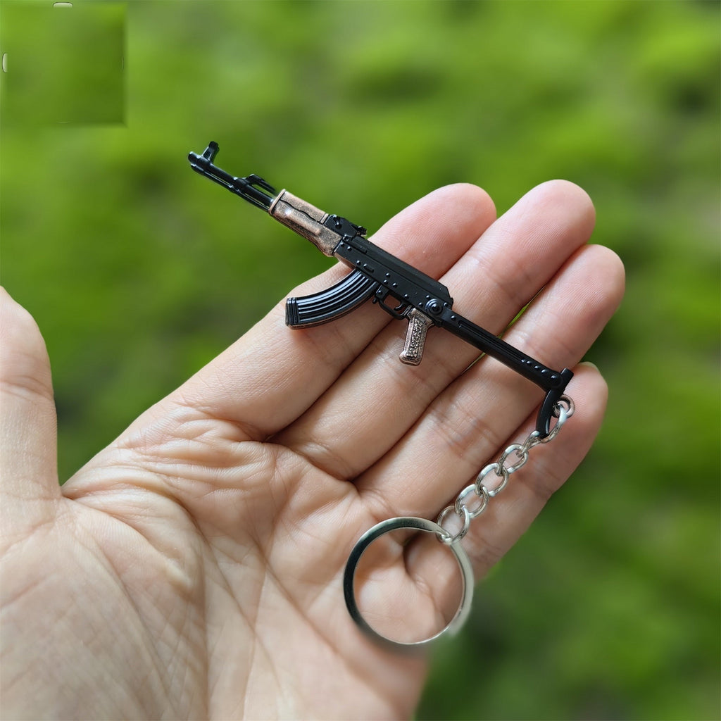 Tiny AKS-47 Assault Rifle Model Metal Keychain
