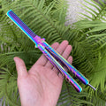 Stainless Steel Blunt Blade Rainbow Color Sword Head Comb Balisong Training Knife EDC