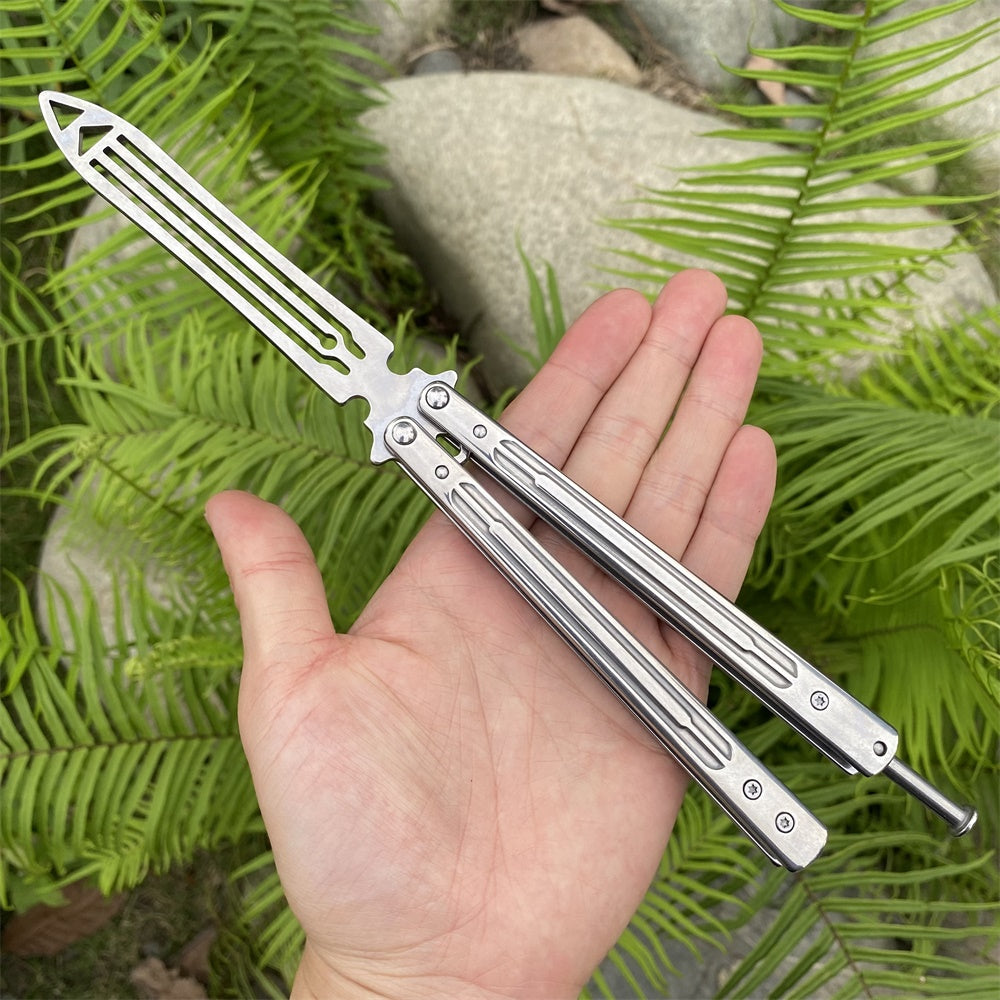 Stainless Steel Sword Comb Head Blunt Blade Balisong Butterfly Knife Trainer