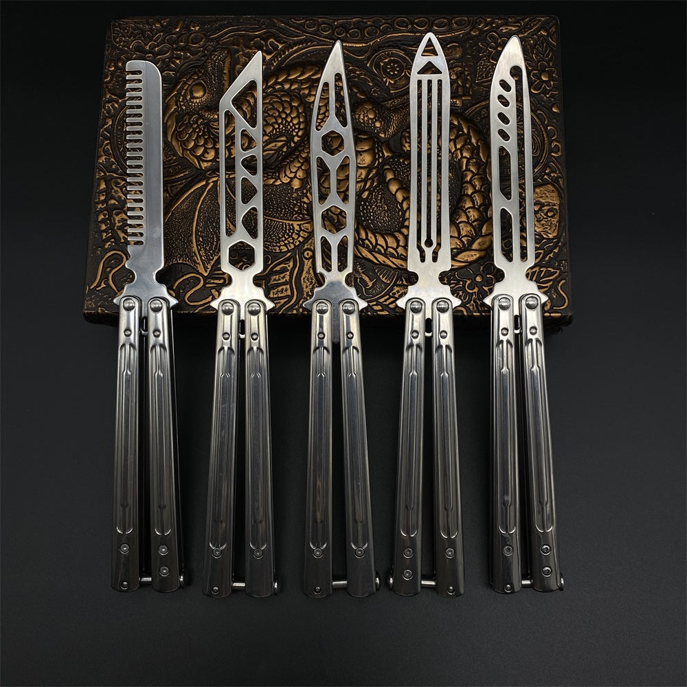 Stainless Steel Sword Comb Head Blunt Blade Balisong Butterfly Knife Trainer