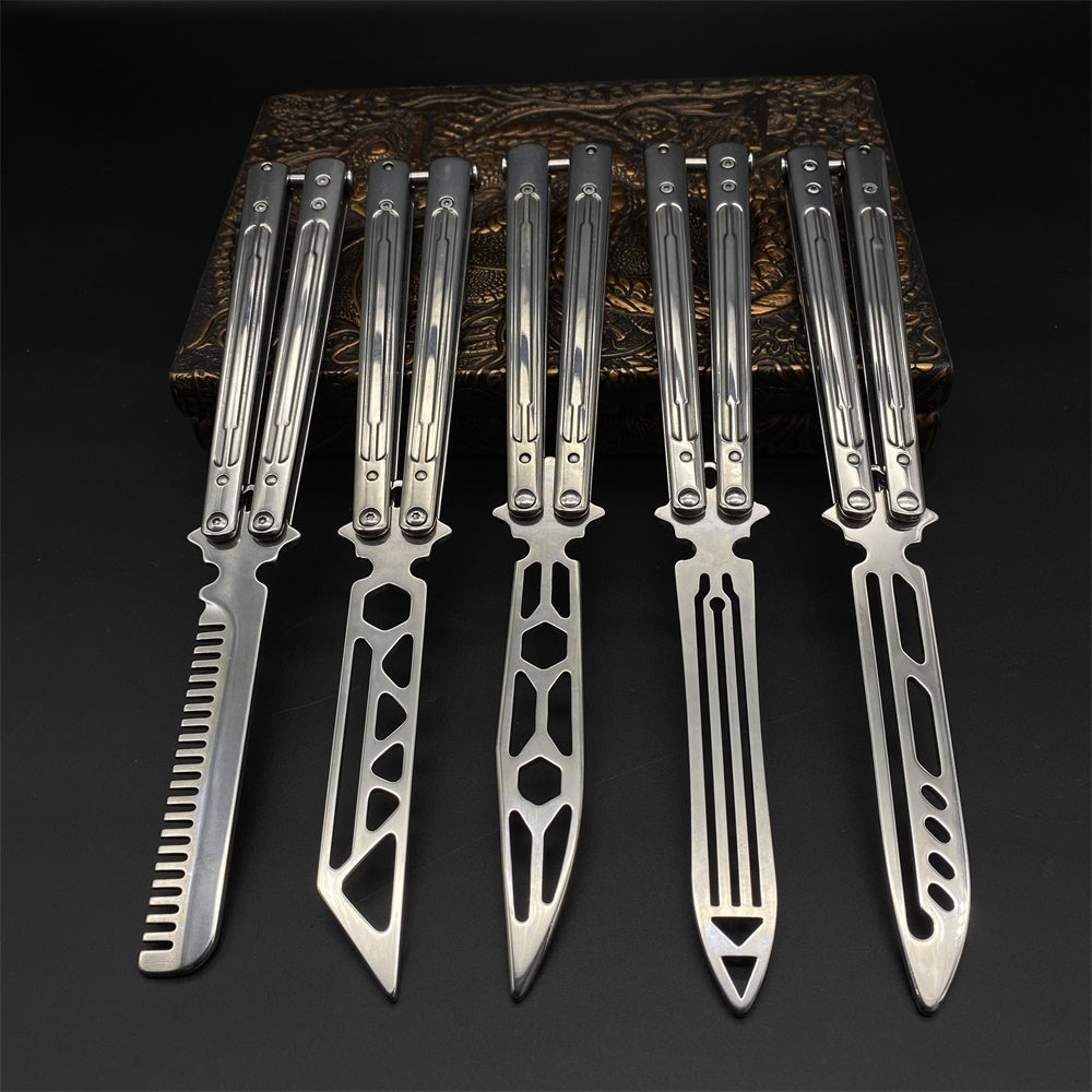 Stainless Steel Sword Comb Head Blunt Blade Balisong Butterfly Knife Trainer
