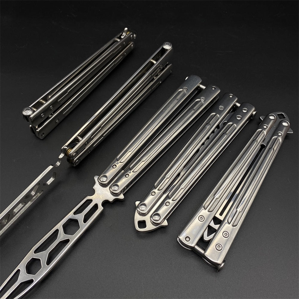 Stainless Steel Sword Comb Head Blunt Blade Balisong Butterfly Knife Trainer