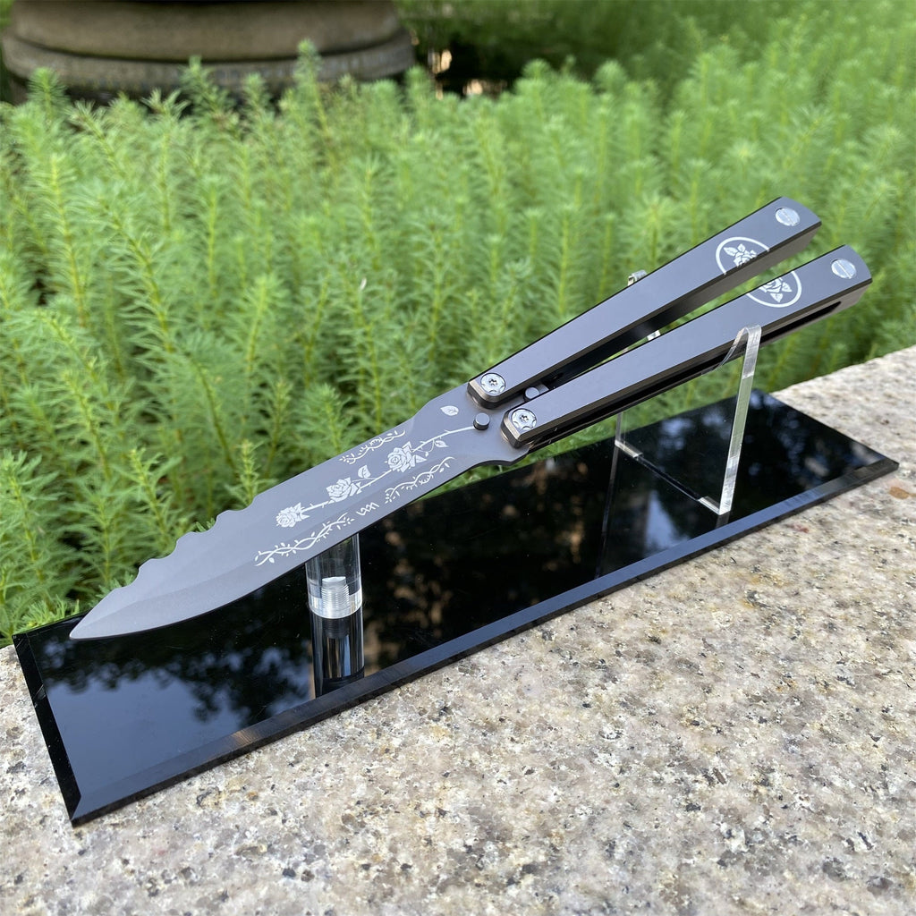 High-End TF2 Black Rose Butterfly Knife Trainer CNC Aluminum Alloy Handle Balisong Trainer