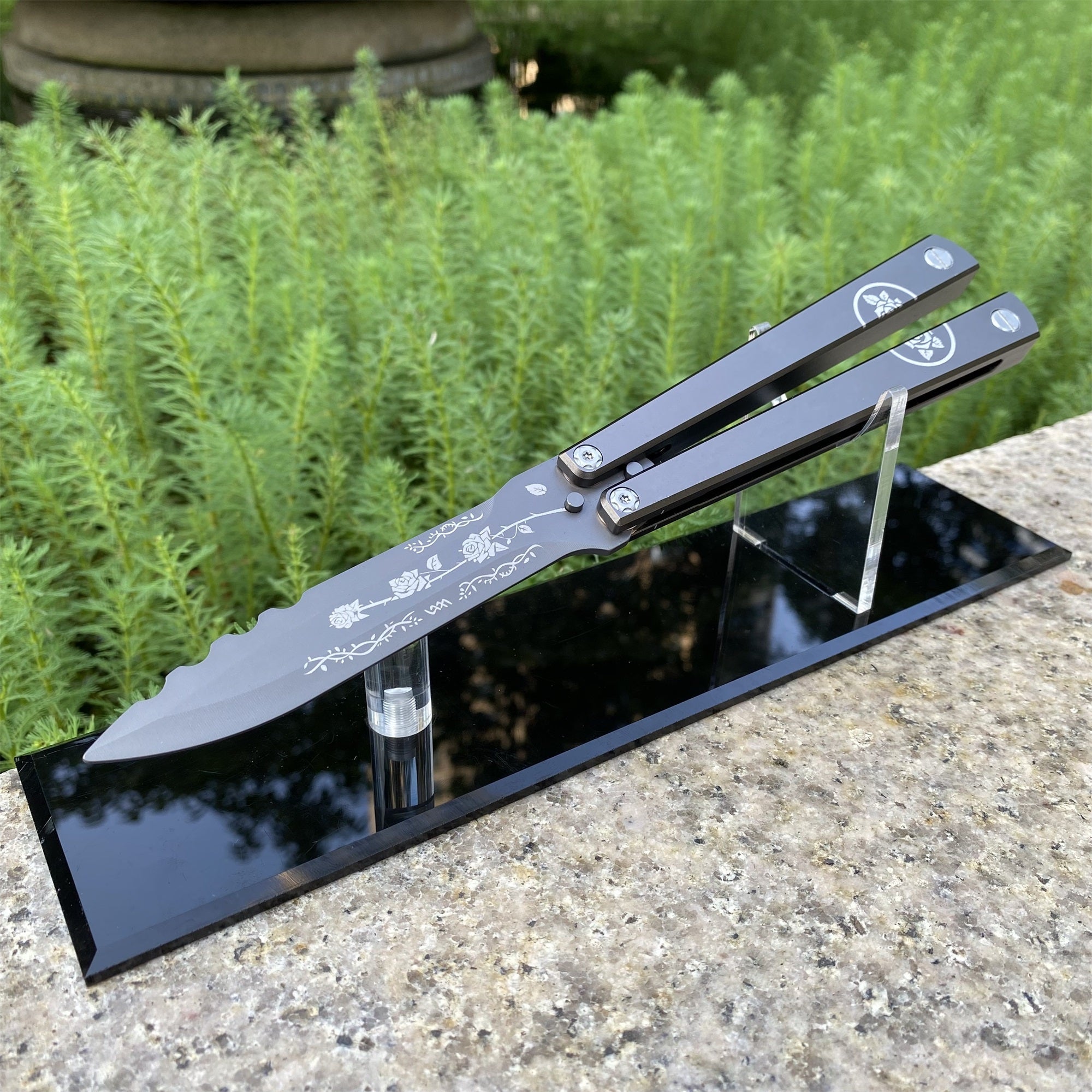High-End TF2 Black Rose Butterfly Knife Trainer CNC Aluminum Alloy Handle Balisong Trainer