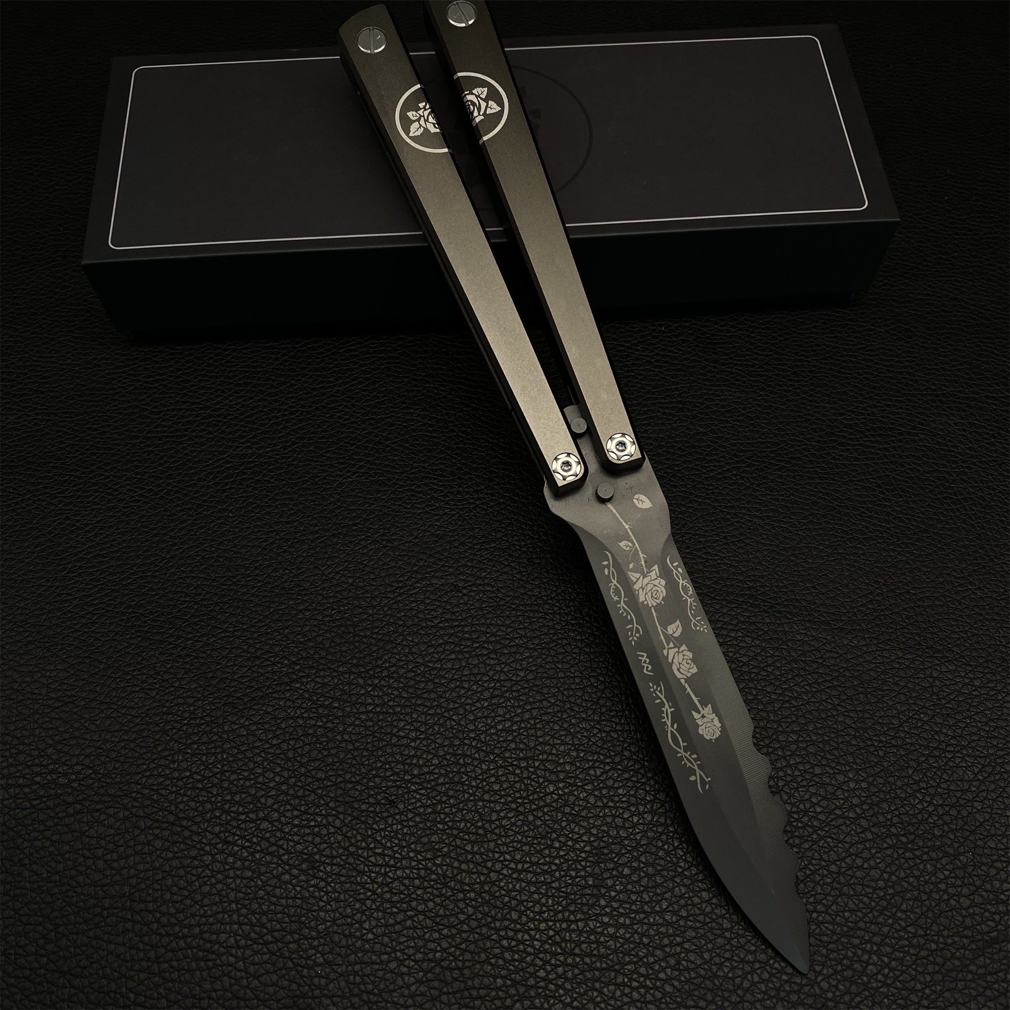 High-End TF2 Black Rose Butterfly Knife Trainer CNC Aluminum Alloy Handle Balisong Trainer