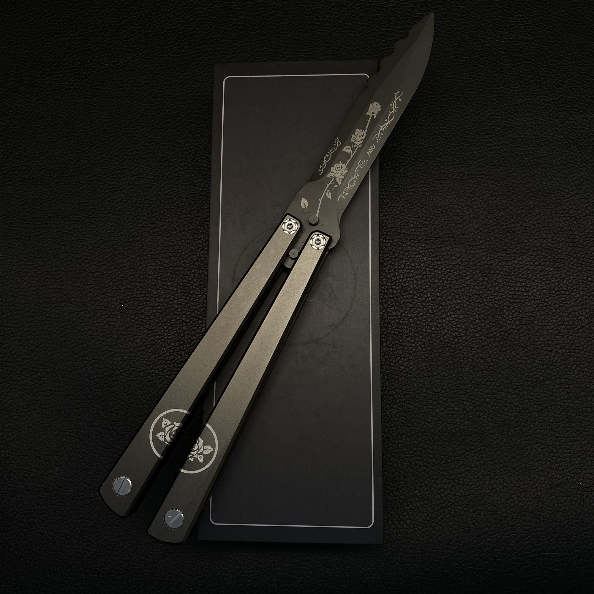 High-End TF2 Black Rose Butterfly Knife Trainer CNC Aluminum Alloy Handle Balisong Trainer