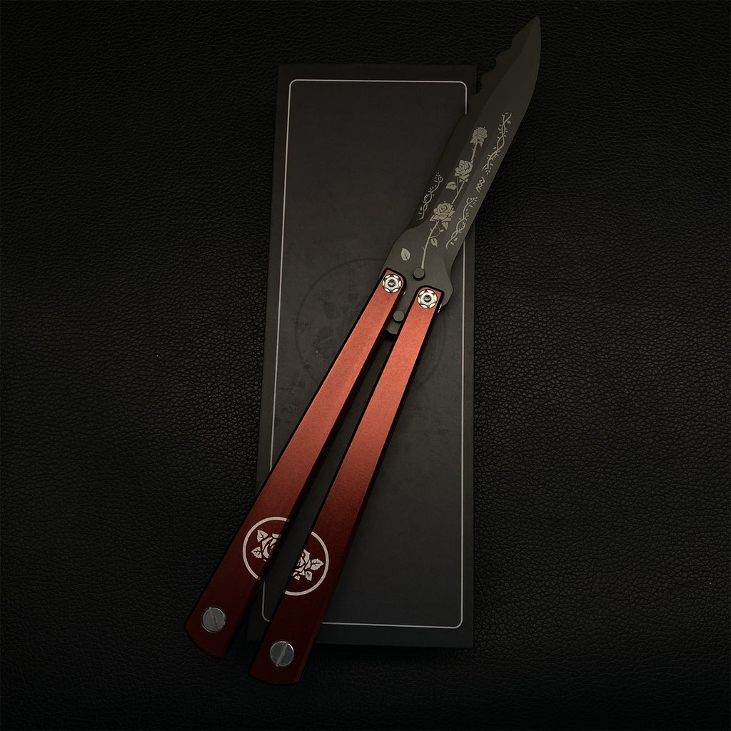 High-End TF2 Black Rose Butterfly Knife Trainer CNC Aluminum Alloy Handle Balisong Trainer
