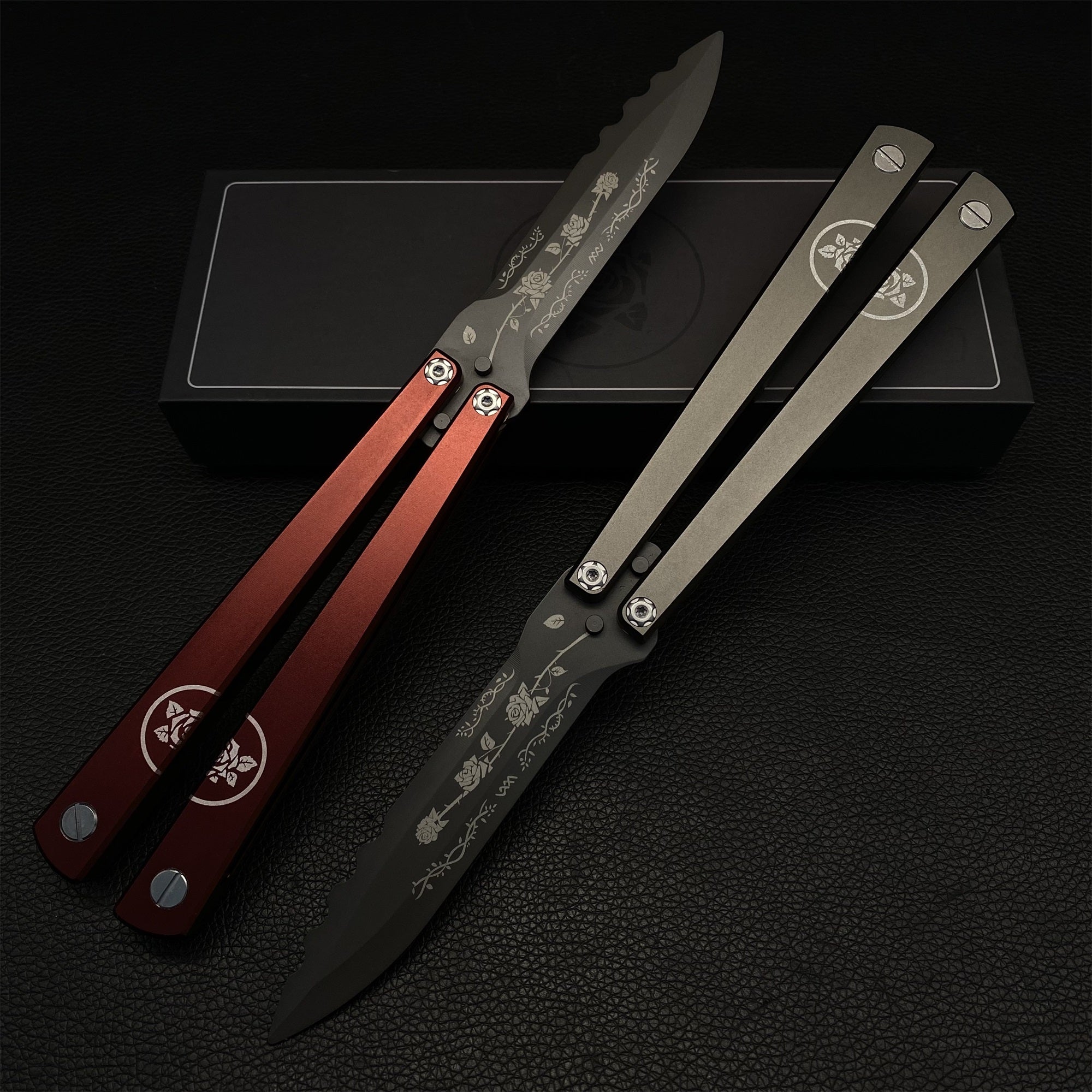 High-End TF2 Black Rose Butterfly Knife Trainer CNC Aluminum Alloy Handle Balisong Trainer