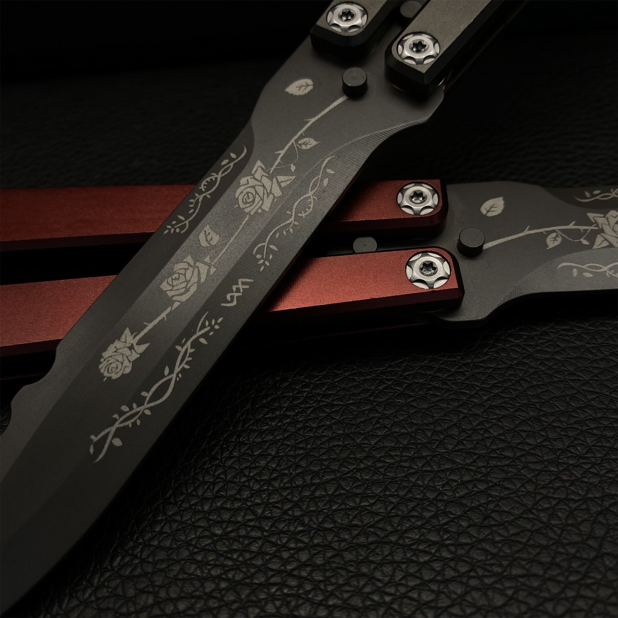 High-End TF2 Black Rose Butterfly Knife Trainer CNC Aluminum Alloy Handle Balisong Trainer