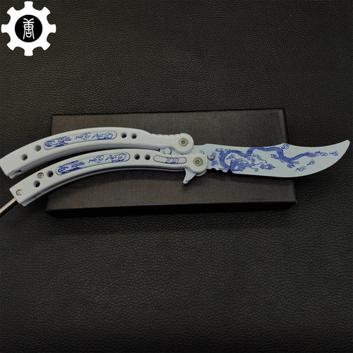 Balisong Métal Dragon d'Azur – Couteau Papillon de Collection