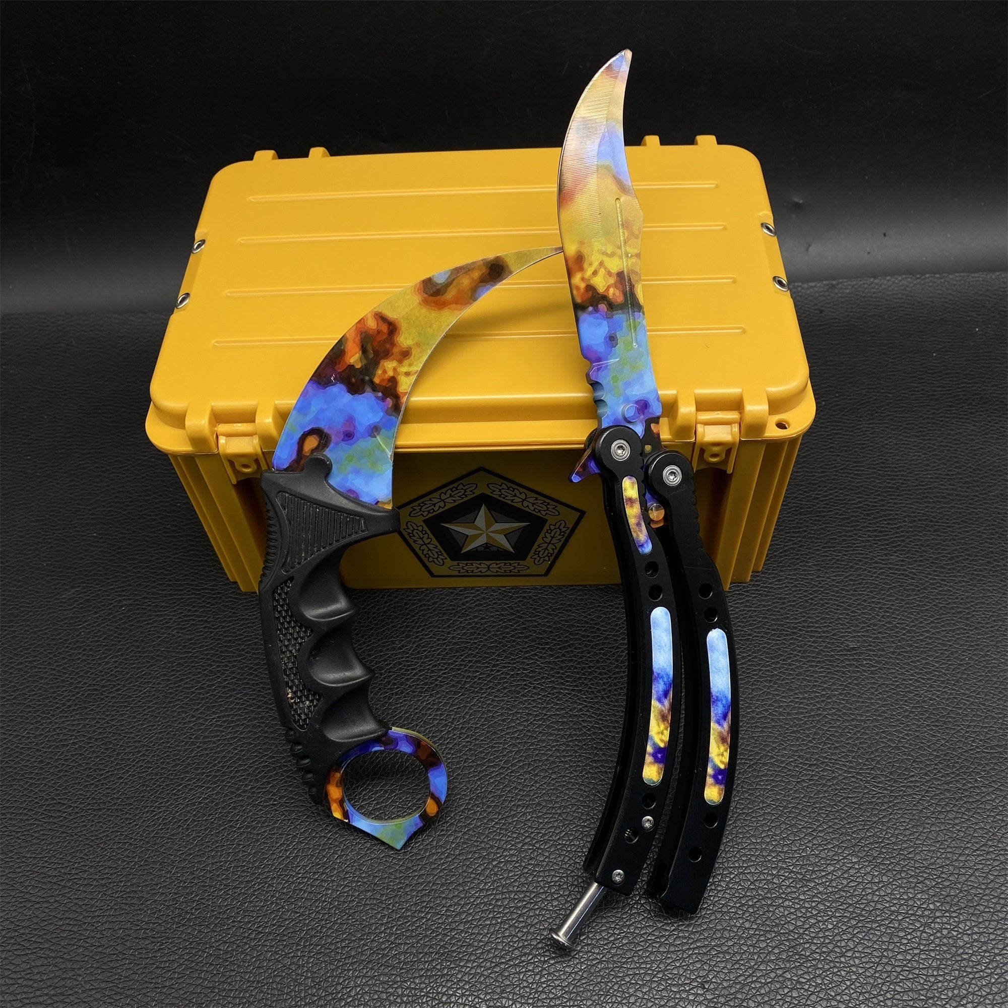 Fade Doppler Lore Case Hardened Gamma Case Balisong Karambit 2 in 1 Gift Box