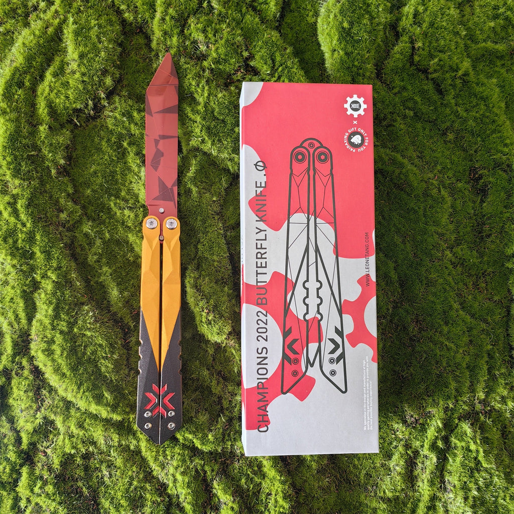 Champion 2022 Butterfly Knife Blunt Blade Balisong Trainer Display Fan Art