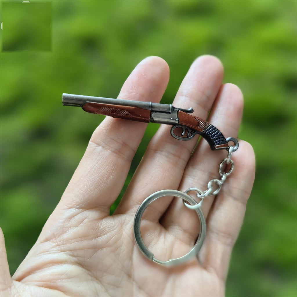 Metal Double Barrel Sawed-off Shotgun Mini Keychain