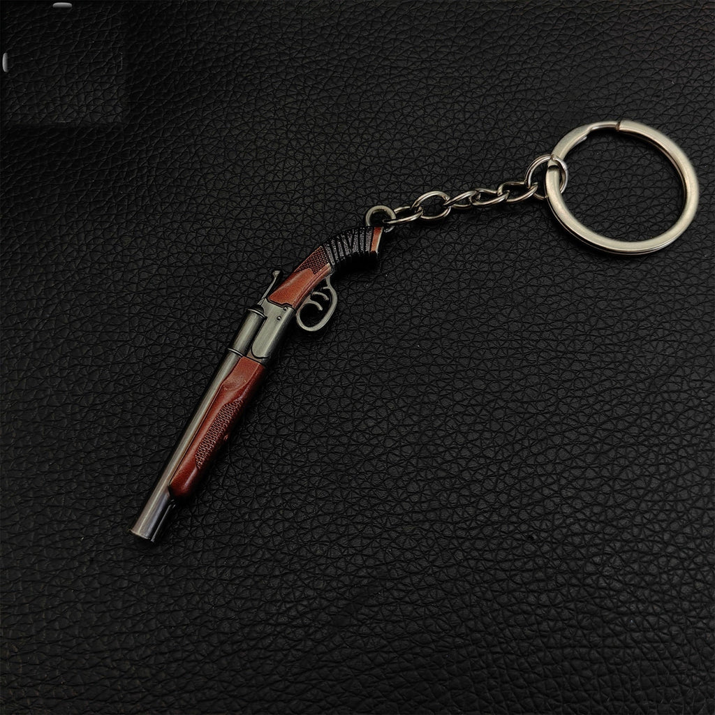 Metal Double Barrel Sawed-off Shotgun Mini Keychain
