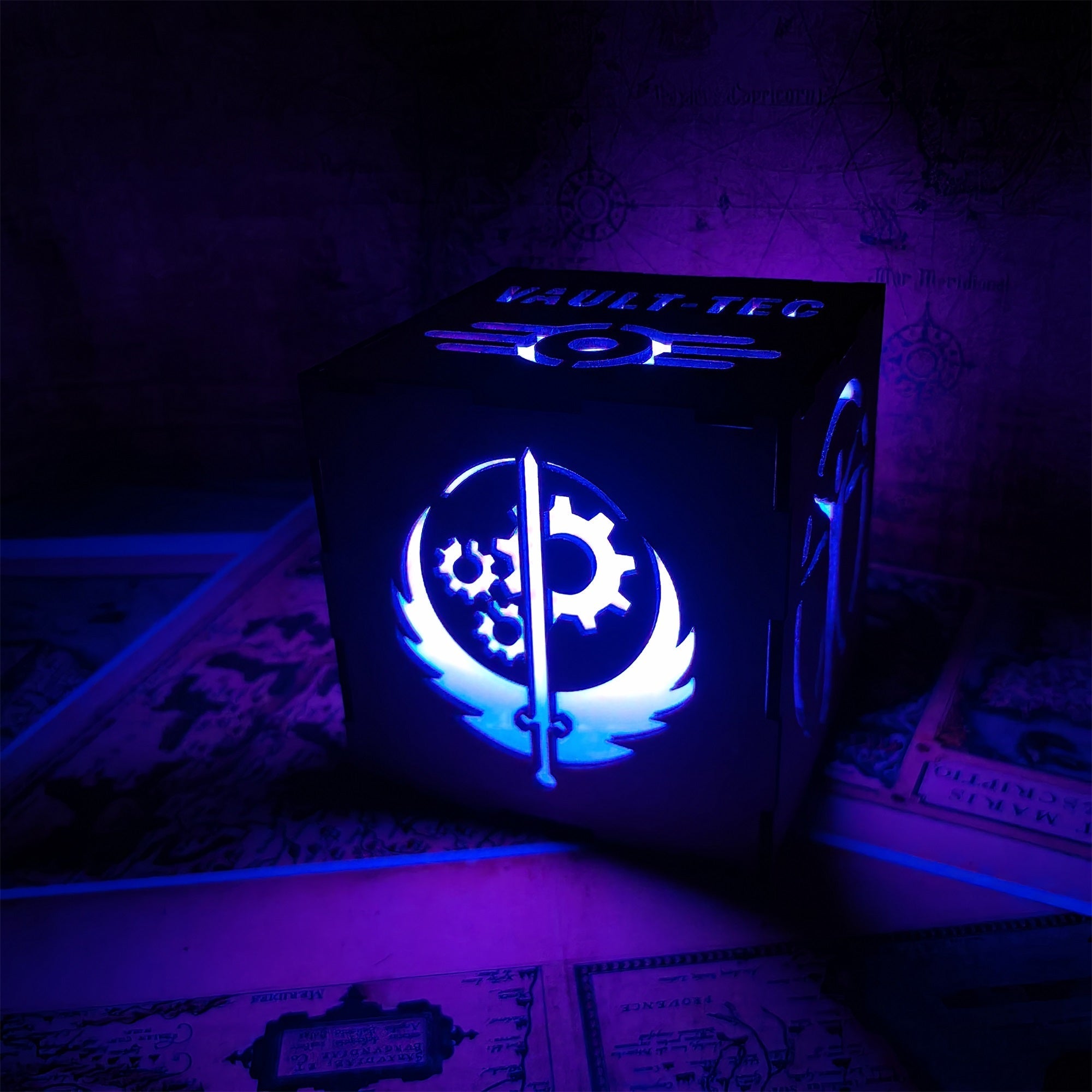 Brotherhood Of Steel Wood Cube Light Desk Decor
