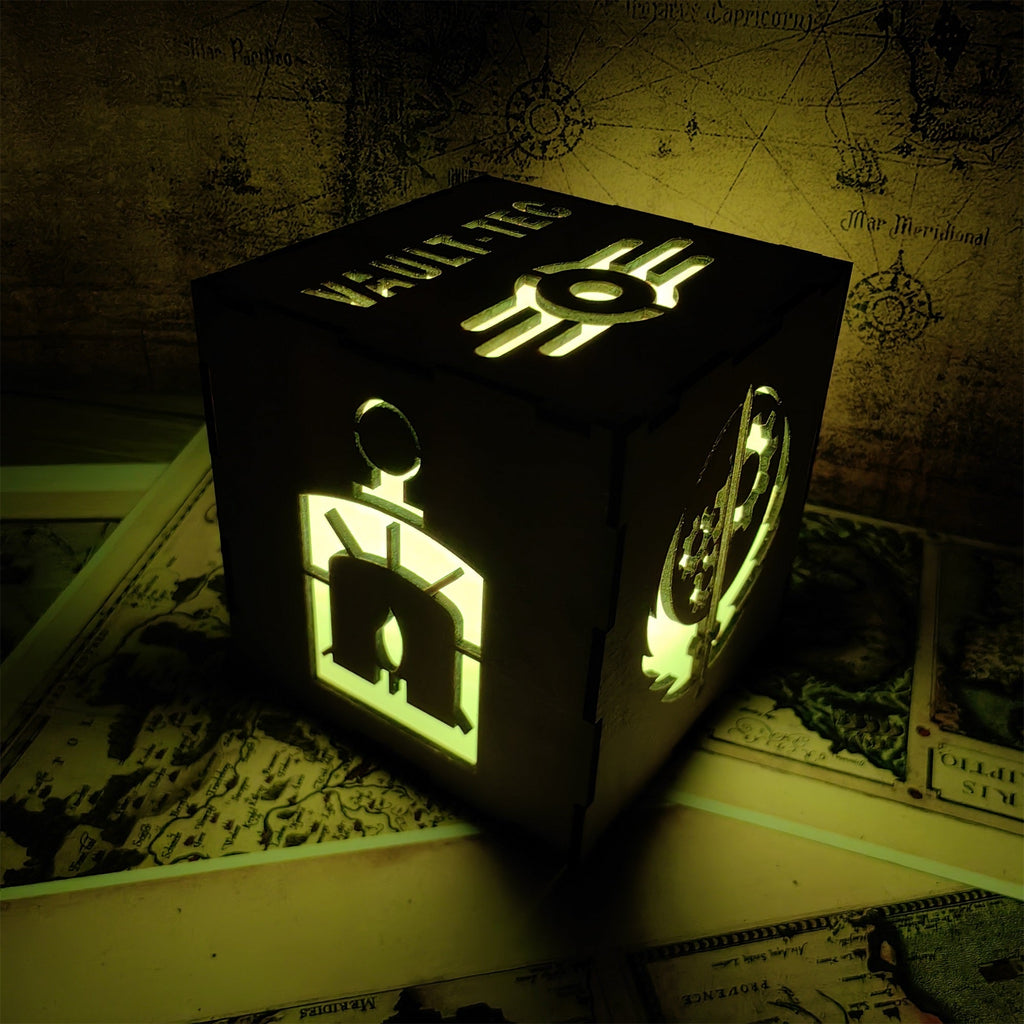 Brotherhood Of Steel Wood Cube Light Desk Decor