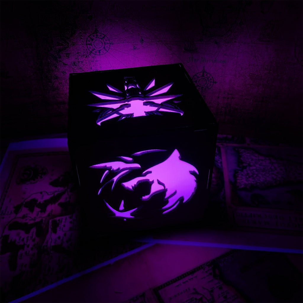 Geralt Wolf School Badge Wood Cube Light Desk Decor