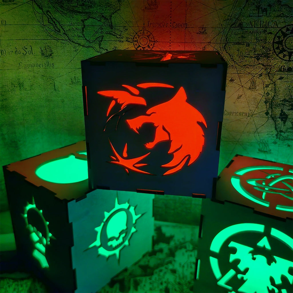Geralt Wolf School Badge Wood Cube Light Desk Decor