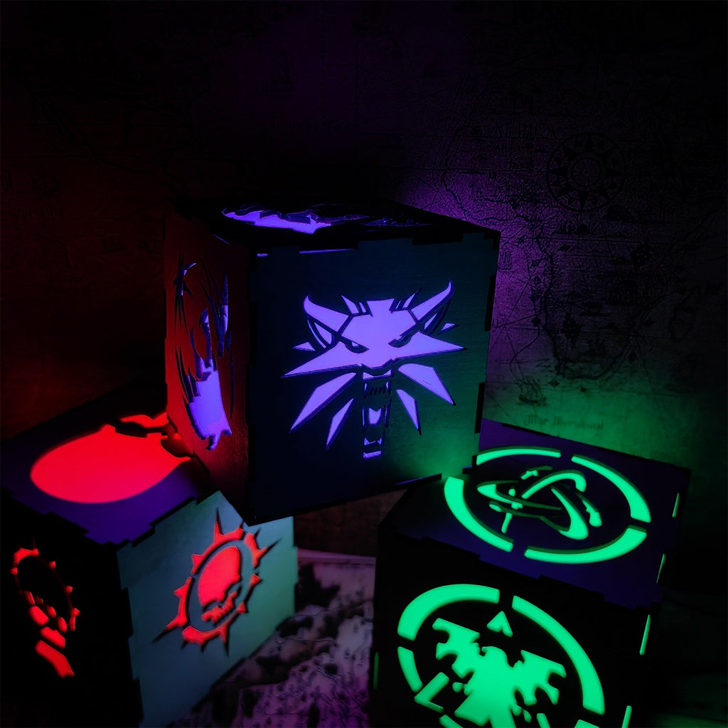 Geralt Wolf School Badge Wood Cube Light Desk Decor