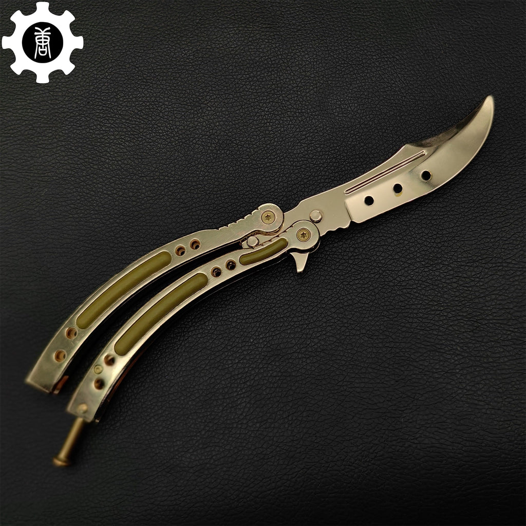 Golden Balisong Metal Butterfly Knife Game Prop 