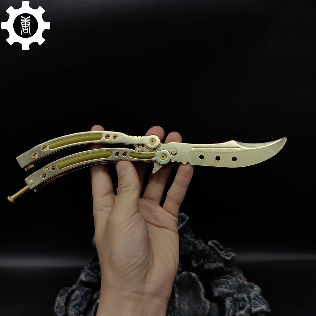 Golden Balisong Metal Butterfly Knife Game Prop 