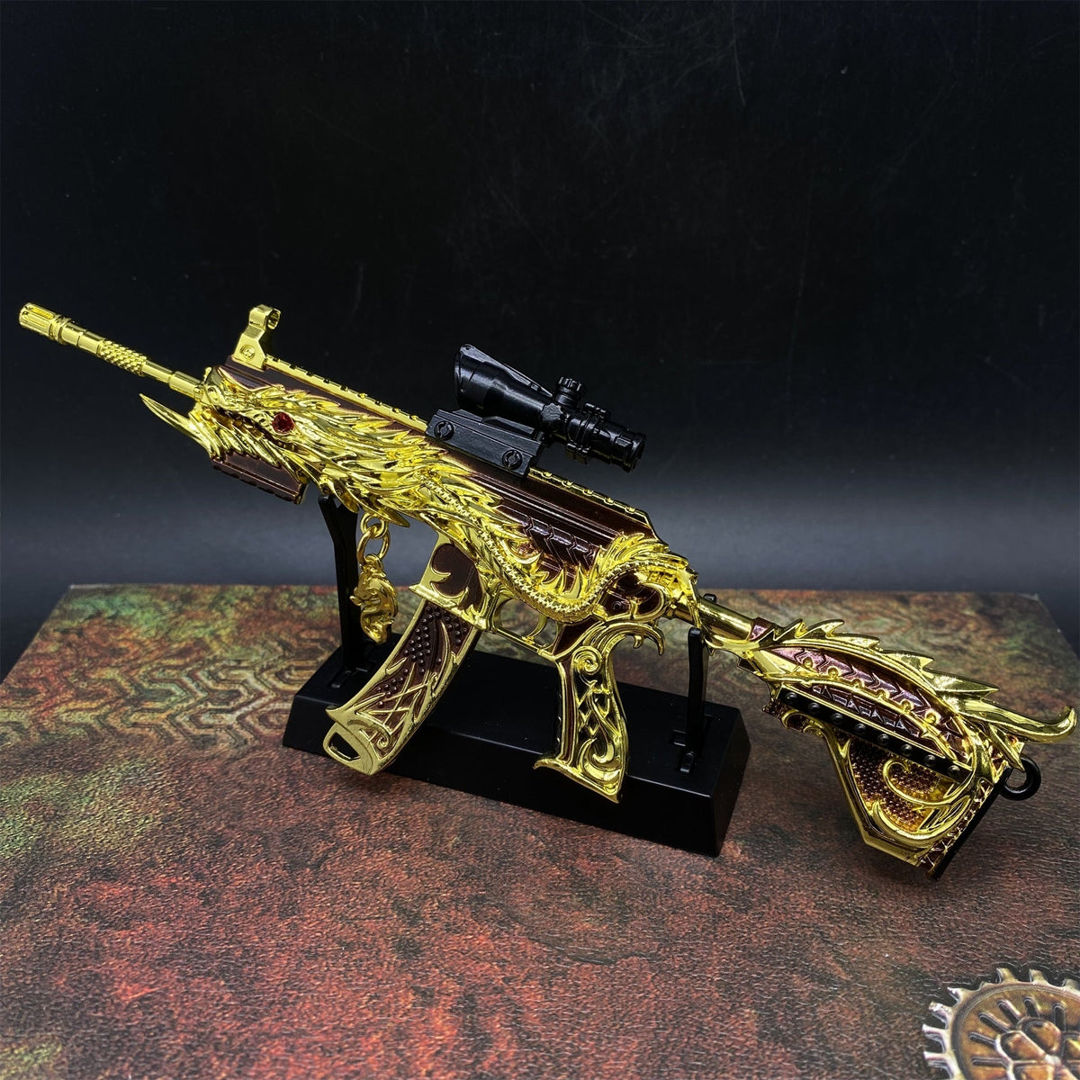 Mini Réplique Métal HK416 Dragon Doré à Cinq Griffes – 20 cm