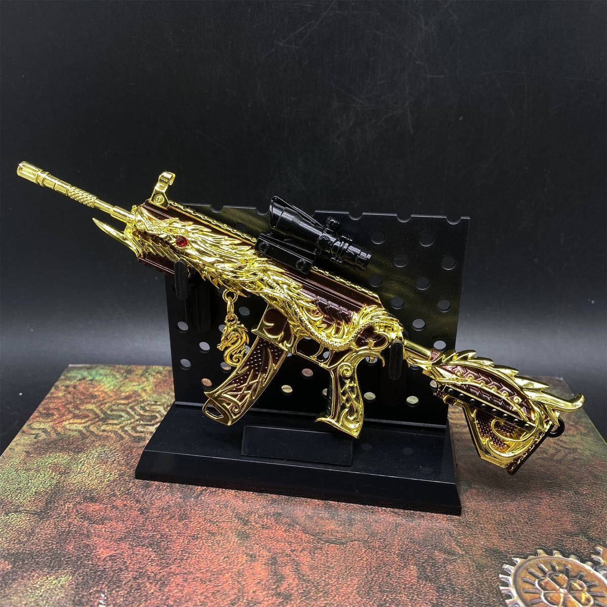 Mini Réplique Métal HK416 Dragon Doré à Cinq Griffes – 20 cm