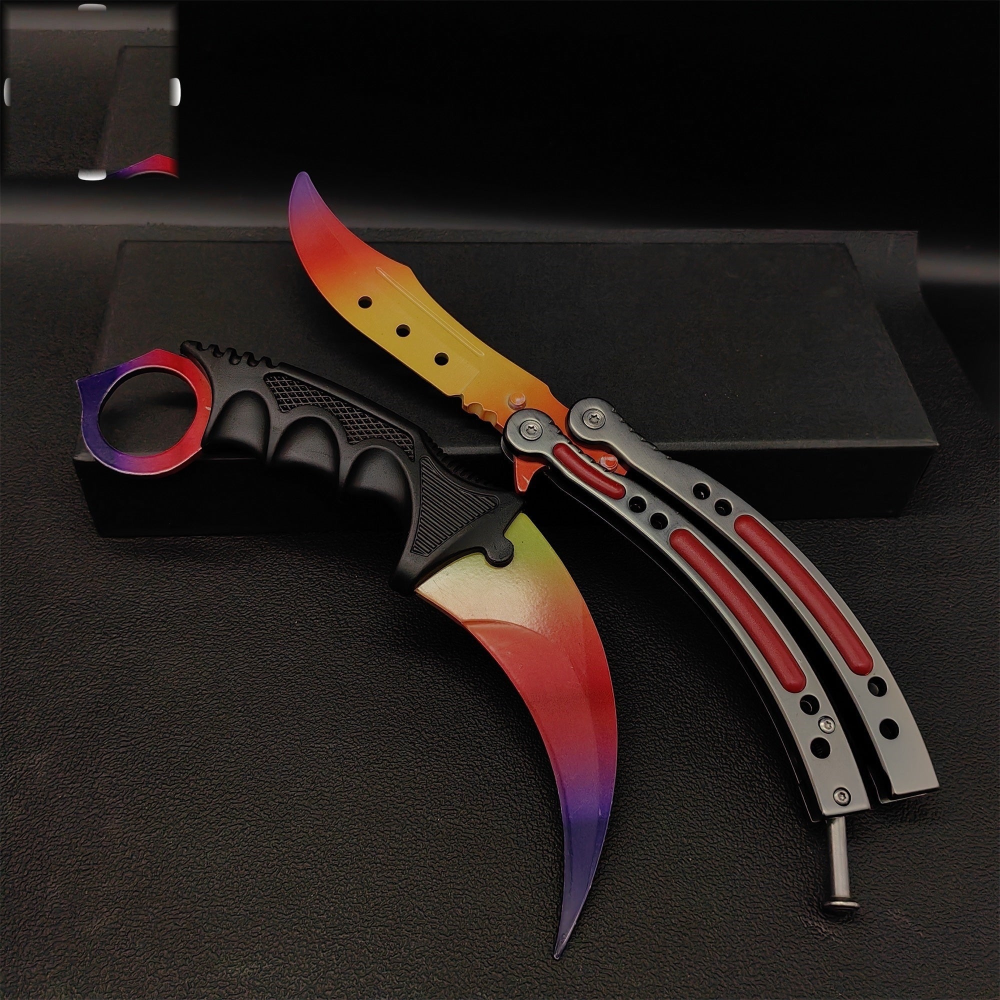 Fade Blunt Blade Karambit Trainer & Balisong Butterfly Knife Trainer 2 in 1 Pack Gift Box