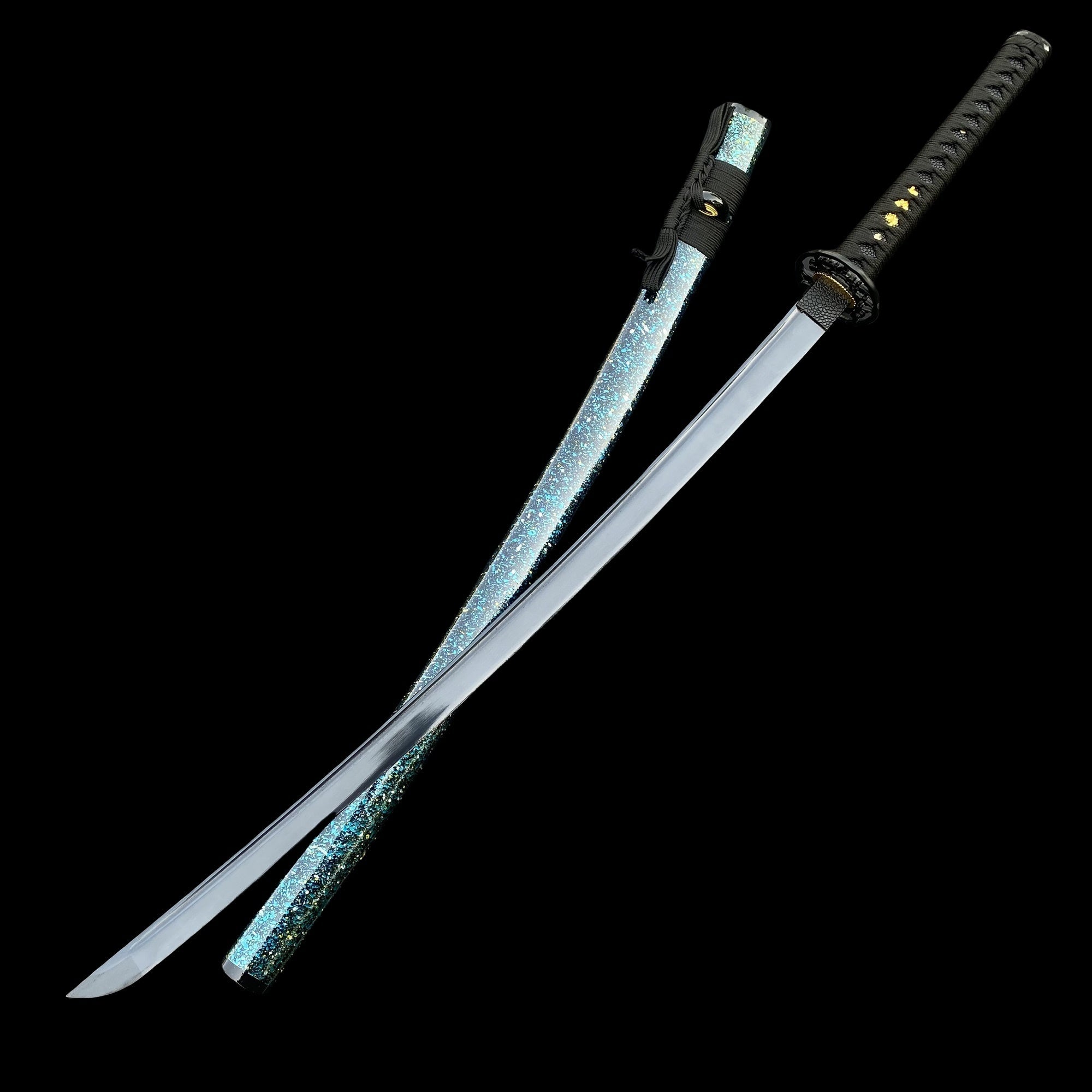 Japanese Katana Black Blade - Ink Plum Blossom