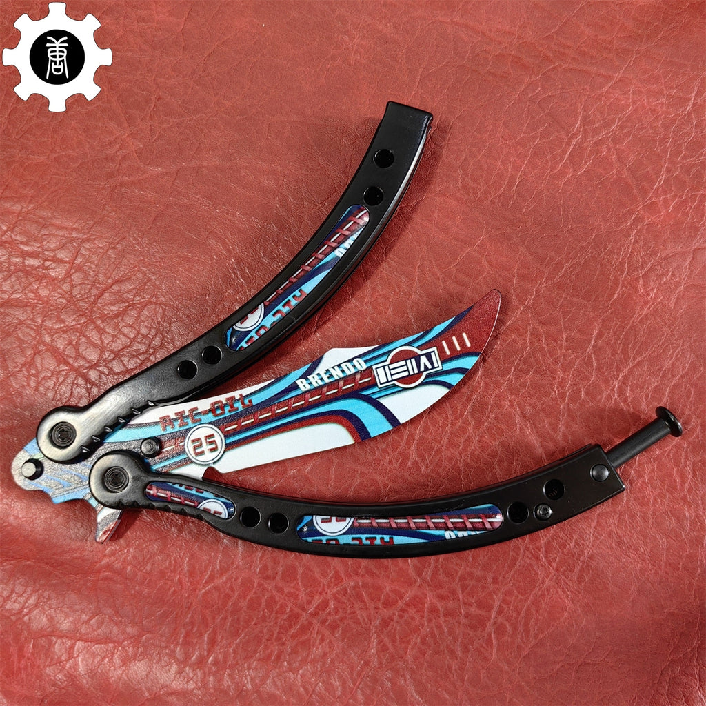 Italian Rally Pattern Balisong Metal Butterfly Knife Game Prop