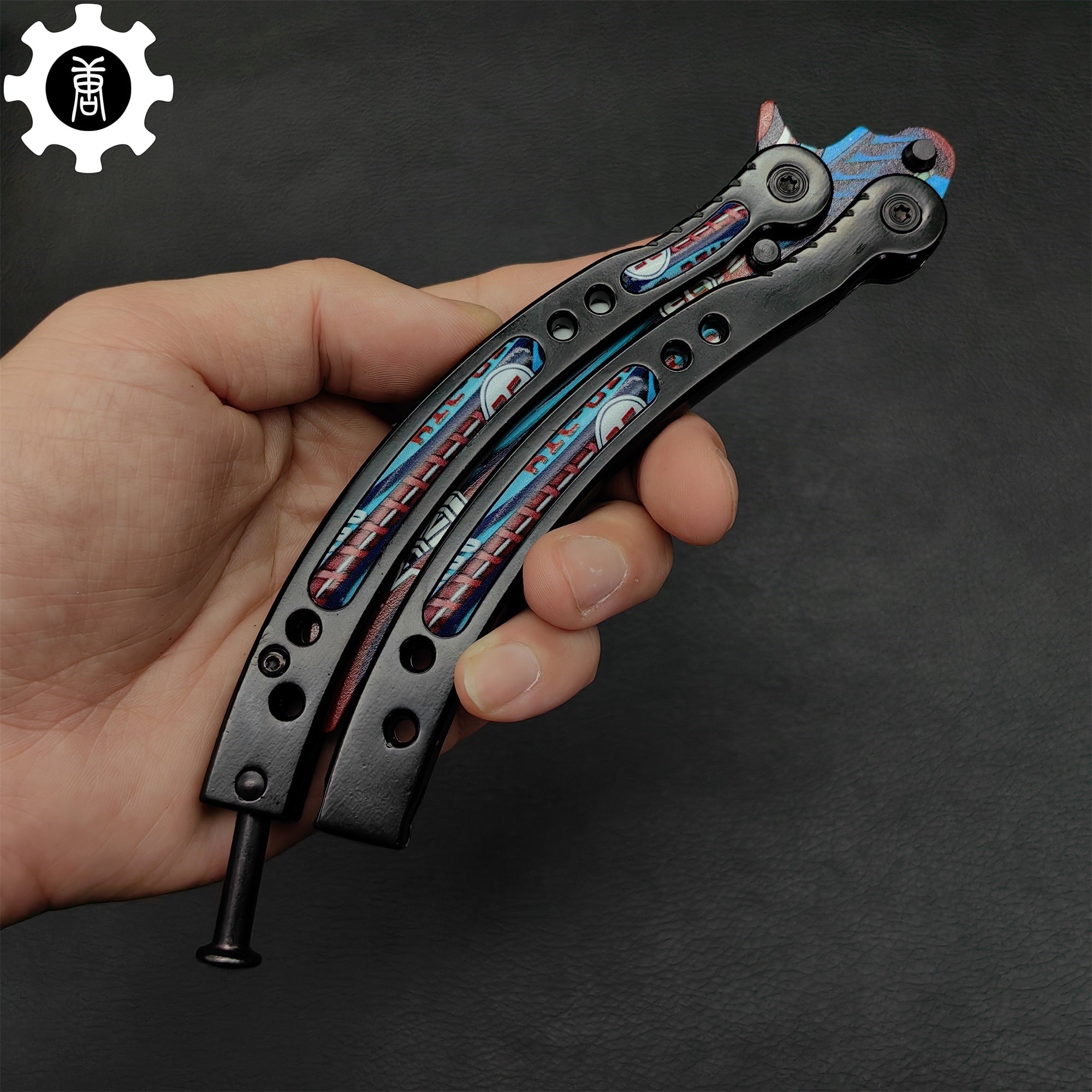 Italian Rally Pattern Balisong Metal Butterfly Knife Game Prop