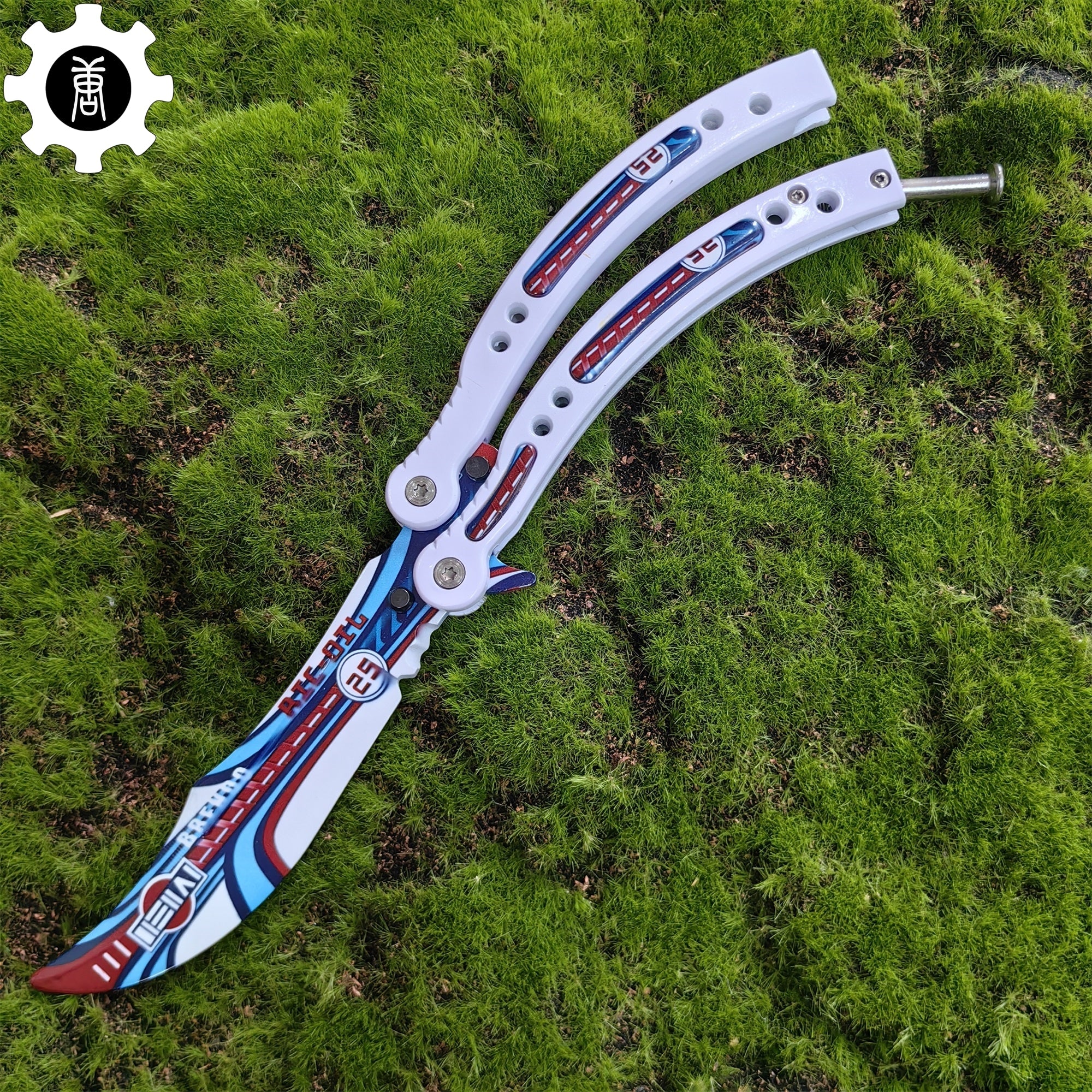 Italian Rally White Handle Metal Butterfly Knife Game Prop