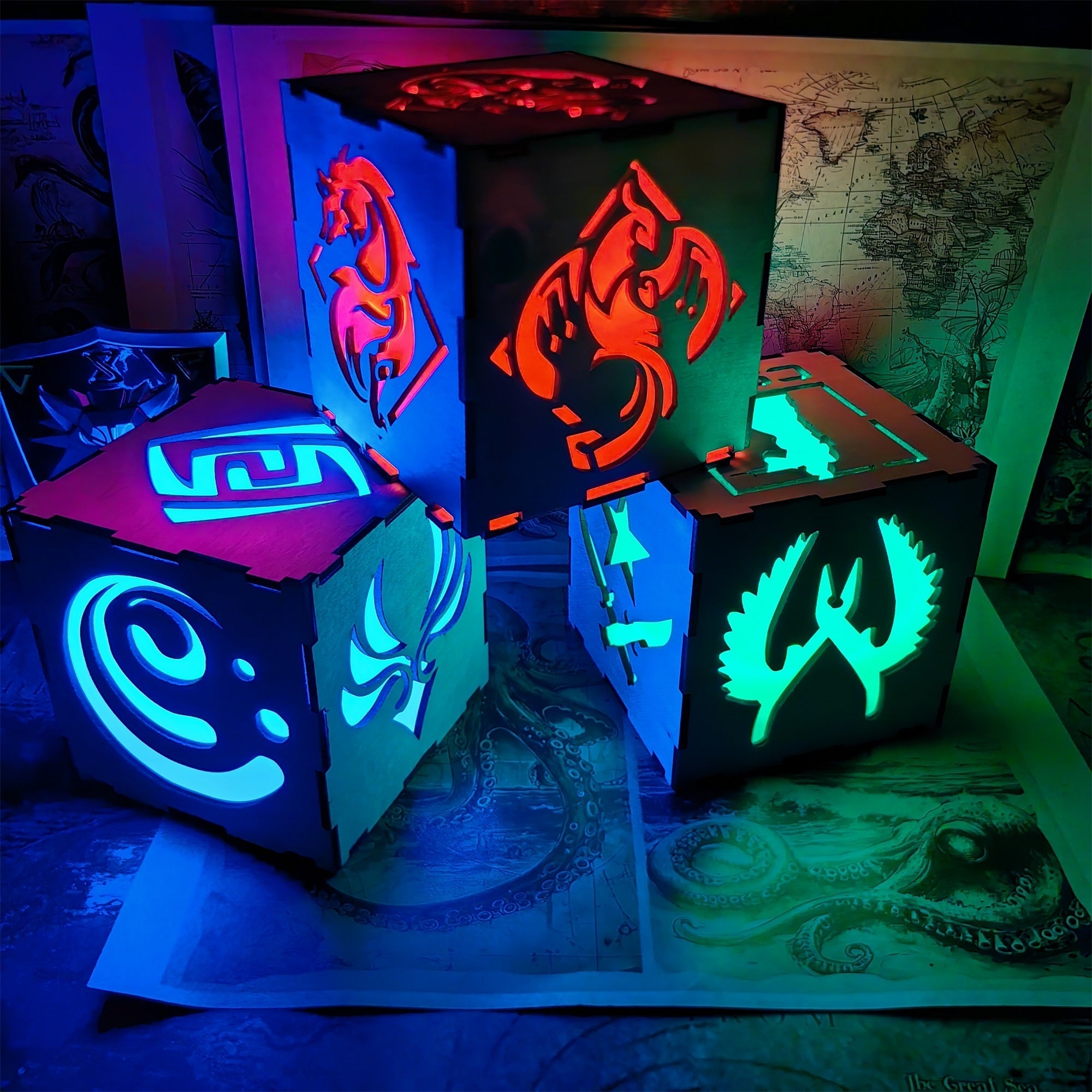Kaveh Inspired Wooden Cube Light Desk Decor