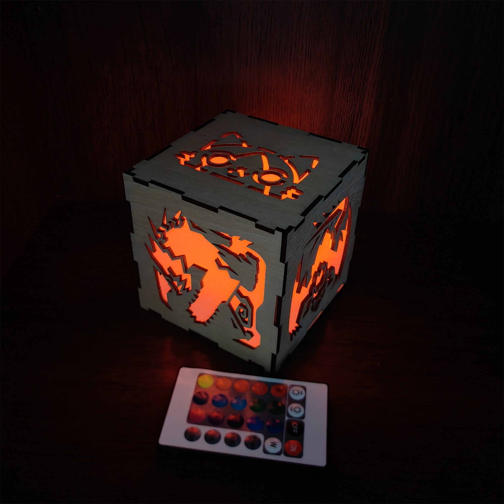 MH Dragon Cat Wood Cube Light Desk Decor