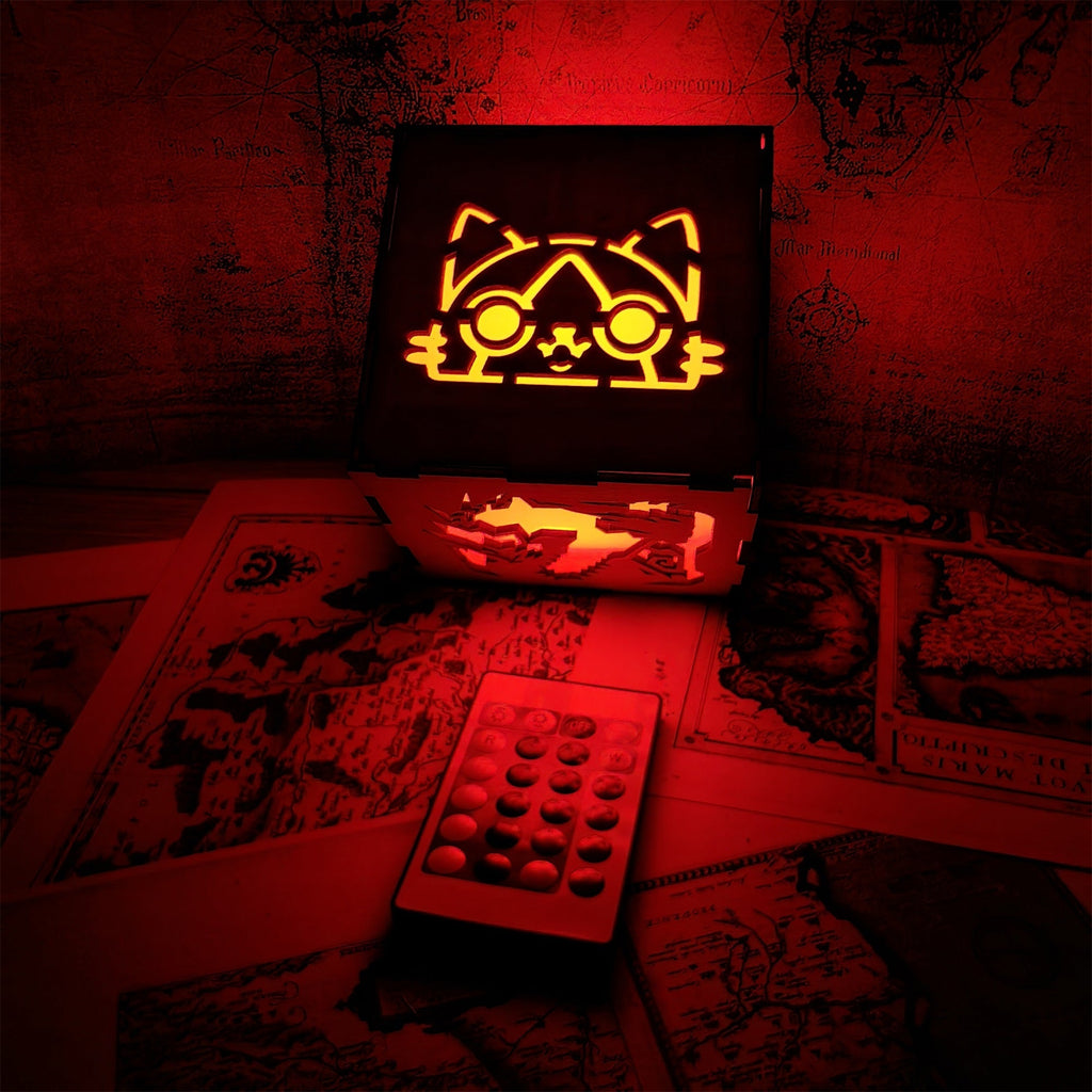 MH Dragon Cat Wood Cube Light Desk Decor