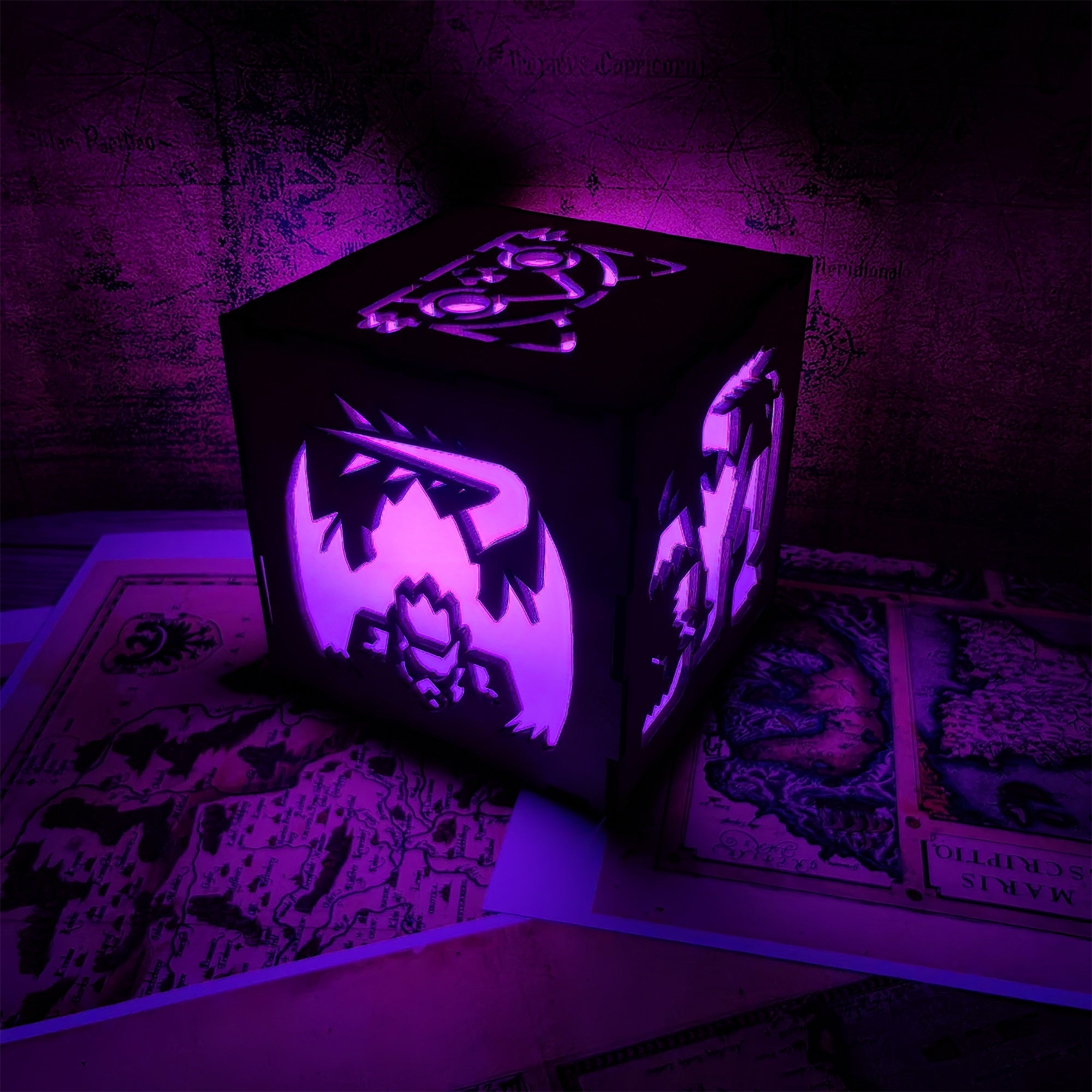 MH Dragon Cat Wood Cube Light Desk Decor