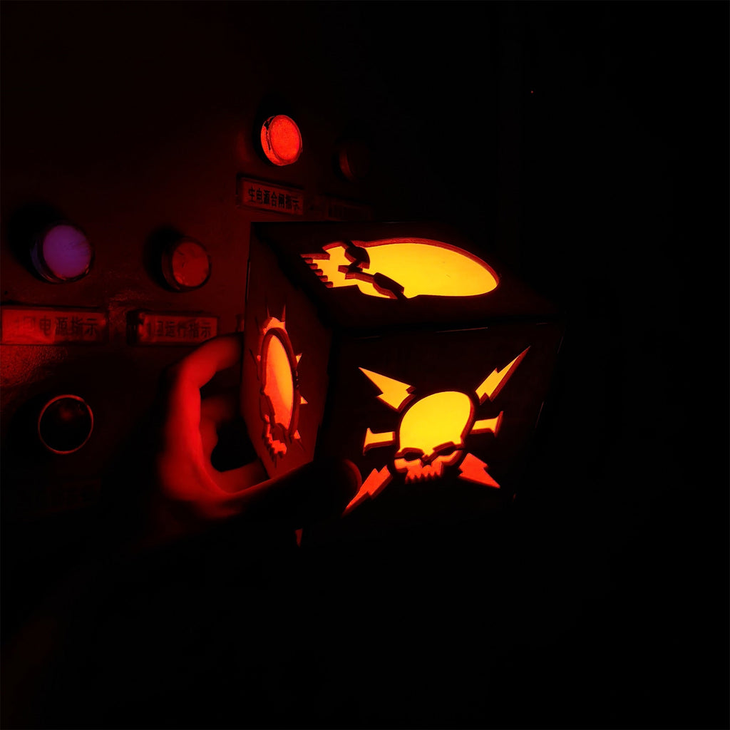 MH Skull Pattern Wood Cube Light Desk Decor